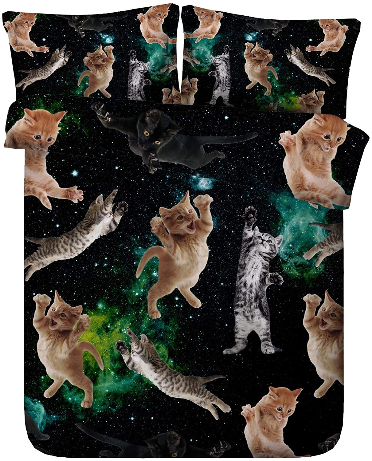 Price:$56.99 Linen Source Drop Shipping 3PCS Cute Kittens in Space Funny Cat Series 3D Bedding Set Twin Full Queen King Size (JF476, Queen) : Home & Kitchen