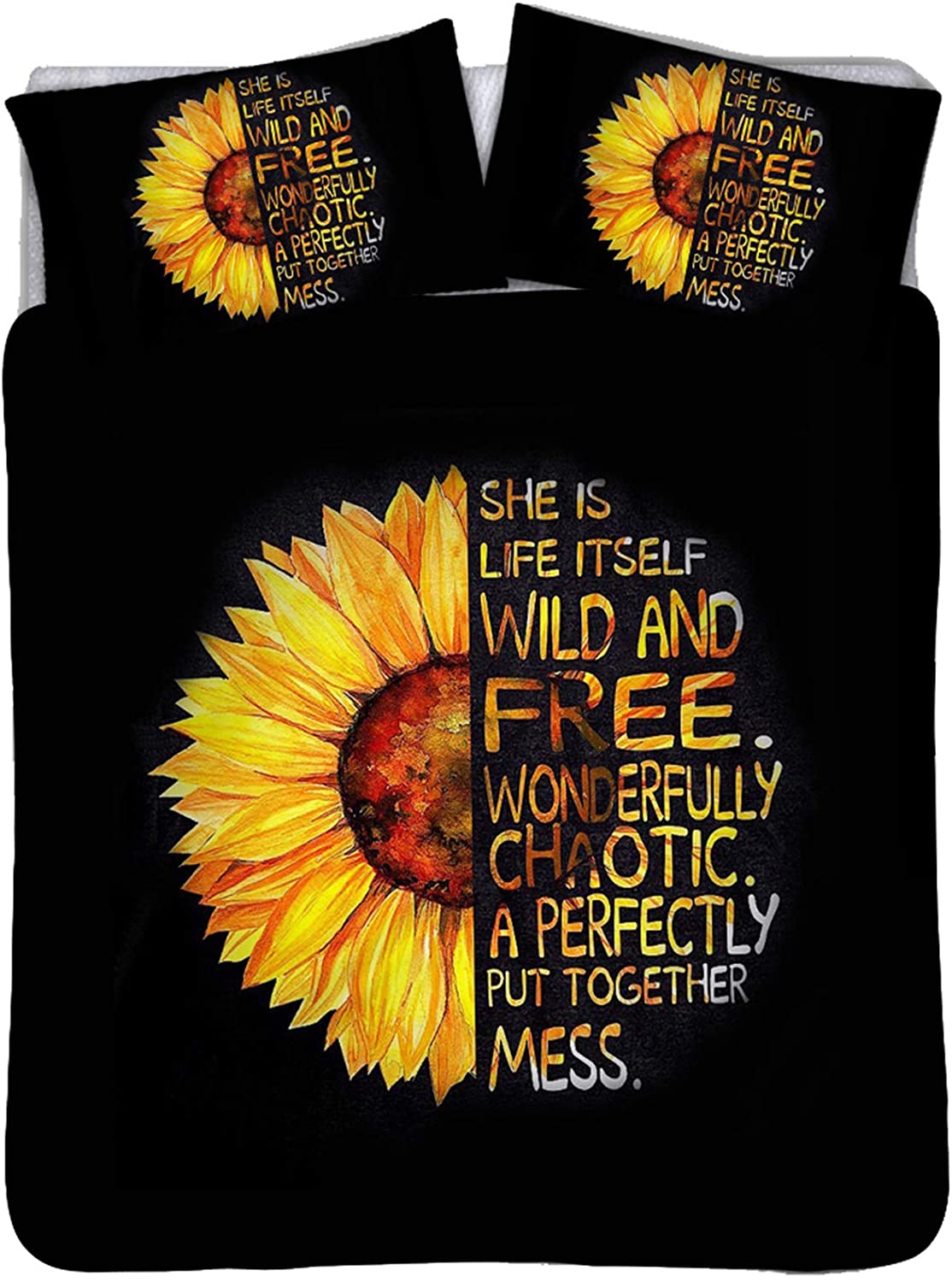 Price:$28.99 Fashion Sunflower on Black Background Bedding Set for Kids 3 Pieces Duvet Covers Sets for Adults Include One Duvet Cover 2 pcs Pillow Shams (Queen/Full,Black) : Home & Kitchen