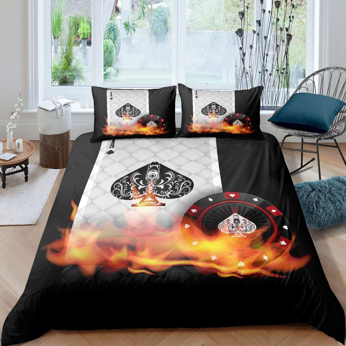 Price:$15.99 Fairy Spades Ace Pattern Duvet Cover King Flame Poker Comforter Set Boys Girls Black Chips 3 Pieces Bedding Sets(1 Duvet Cover 2 Pillow Cases) : Home & Kitchen