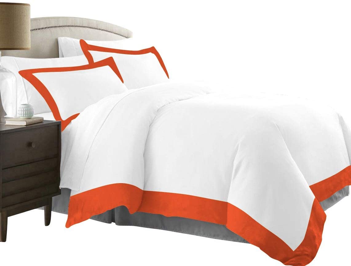 Price:$95.00 Beddings 3 Piece Two Tone Duvet Cover Set 100% Egyptian Cotton 1000 Thread Count with Zipper Closure & Corner Ties (Full/Queen, Orange) : Home & Kitchen