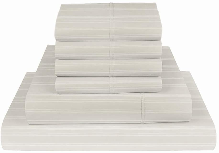 Price:$80.99 WEST NEW YORK King 1000 TC Cotton Rich Sheet Set Satin Stripes Wrinkle Resistant-Extra Deep Pocket with TightFit 1-Inch Elastic-Fits Mattress Upto 17" from Manhattan Range (Ivory, 6 pcs) : Home & Kitchen