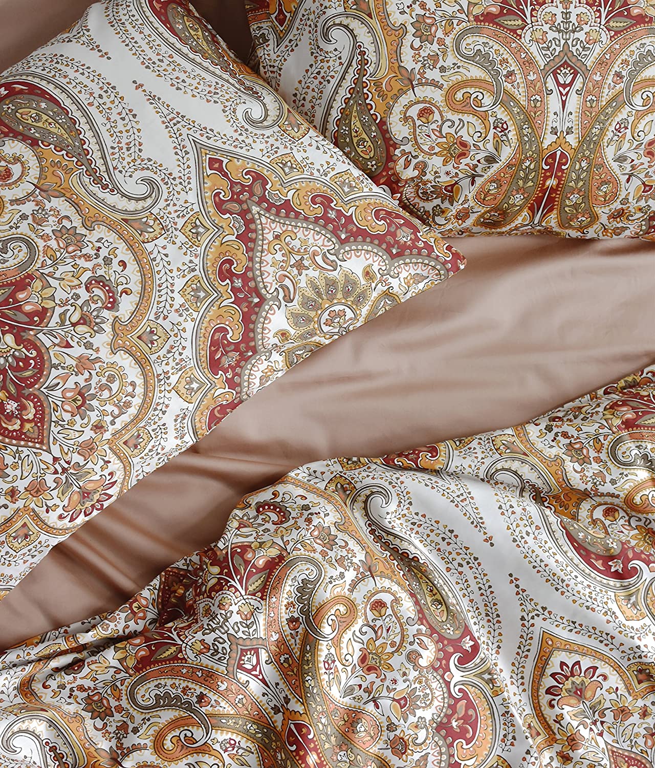 Price:$114.80 Home Duvet Quilt Cover Bohemian Style Moroccan Paisley Damask Medallion Print Cotton Sateen 3 Piece Bedding Set (Queen, Rust Copper) : Home & Kitchen