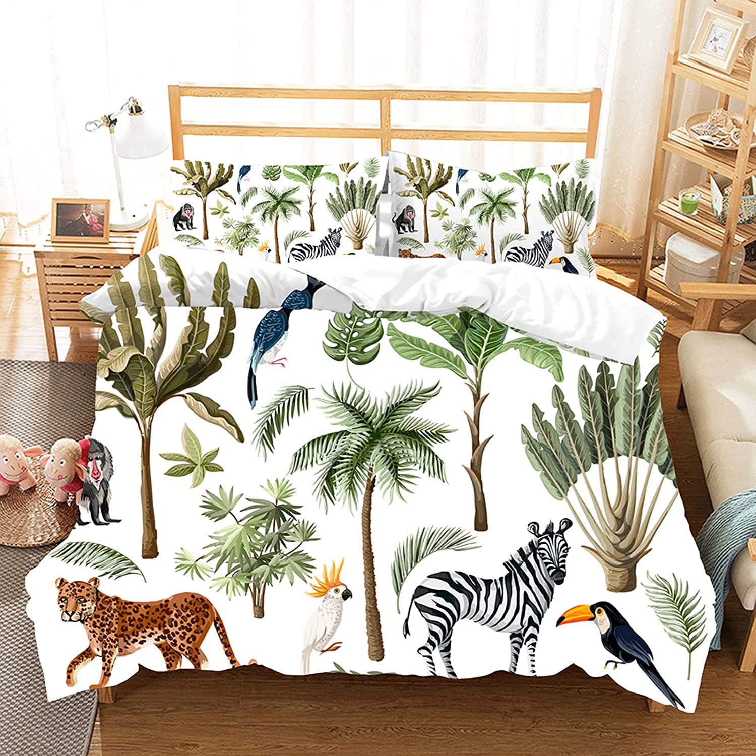 Price:$32.99 Cover Set, 3pcs Jungle Animal Kids Boys 3D Bedding Set with 2 Pillowcases, Chickwin Wild African Lion Tiger Zoo Party Microfiber Quilt Comforter Cover(Full-200×229 cm, Jungle) : Home & Kitchen