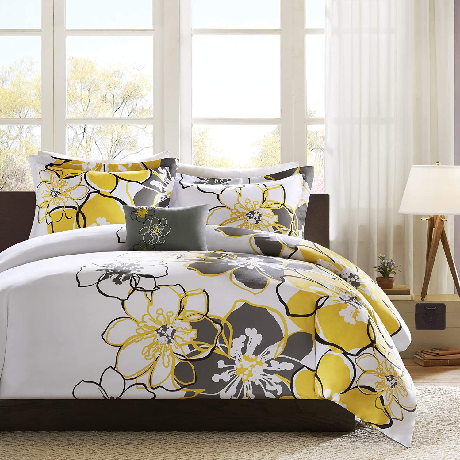 Price:$43.82 Zone Allison Duvet Floral Design, All Season Comforter Cover Teen Bedding, Girls Bedroom Décor,Full/Queen, Yellow 4 Piece : Home & Kitchen