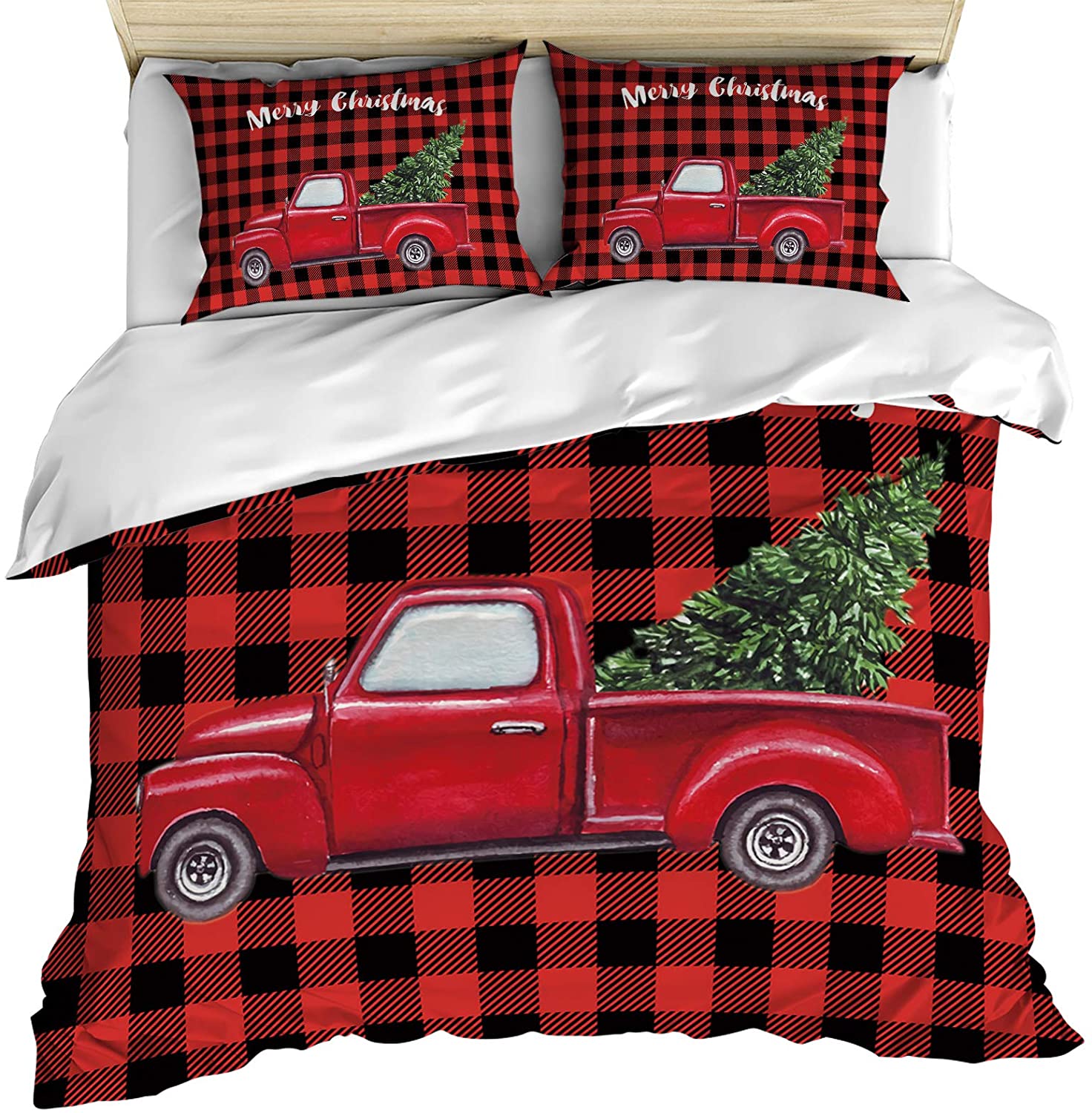 Price:$85.55 Christmas Red Plaid Snowflake Bedding Duvet Covers Set 3 Pieces King,Truck Black Christmas Tree Ultra Soft Bedding Set With Corner Ties and Zipper Closure(Bed Covers+Pillow Shams),Washed Cotton : Home & Kitchen