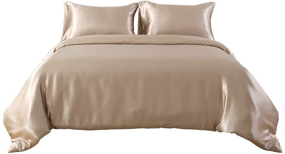 Price:$82.89 Soft Silk Like Satin Twin Size Champagne 4 Piece Duvet Cover Set ( Duvet Cover + Fitted Sheet 16'' + 2 Pillow Cases ) Luxury Satin Zipper Closure Soft Comforter Protector : Everything Else