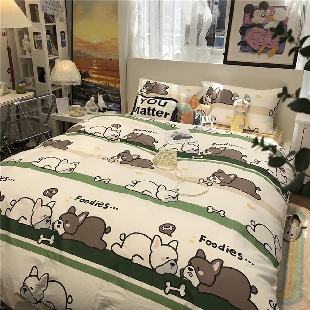 Price:$35.99 Dog Duvet Cover Set 100Percent Cotton Twin Cartoon Puppy Bulldog White Green Bedding 1 Animal Comforter Cover 2 Pillowcases for Kids Girls Boys, French bulldog, Twin (68x86 Inch) : Home & Kitchen