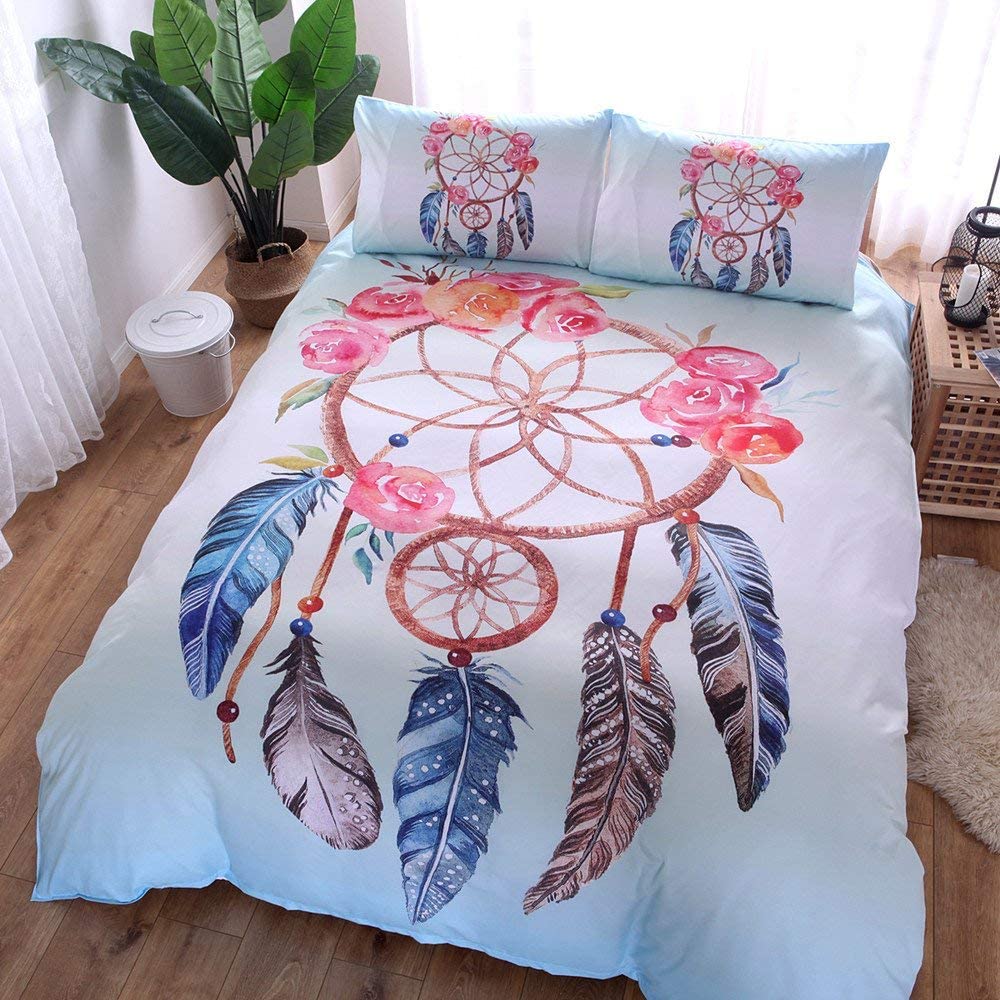 Price:$40.99 Duvet Cover Set Full Size, Vintage Feather Pattern Bedding Sets Soft Luxury Microfiber Comforter Cover, Bohemian Style Quilt Cover with Zipper Closure (3 Piece, Full Size) : Home & Kitchen