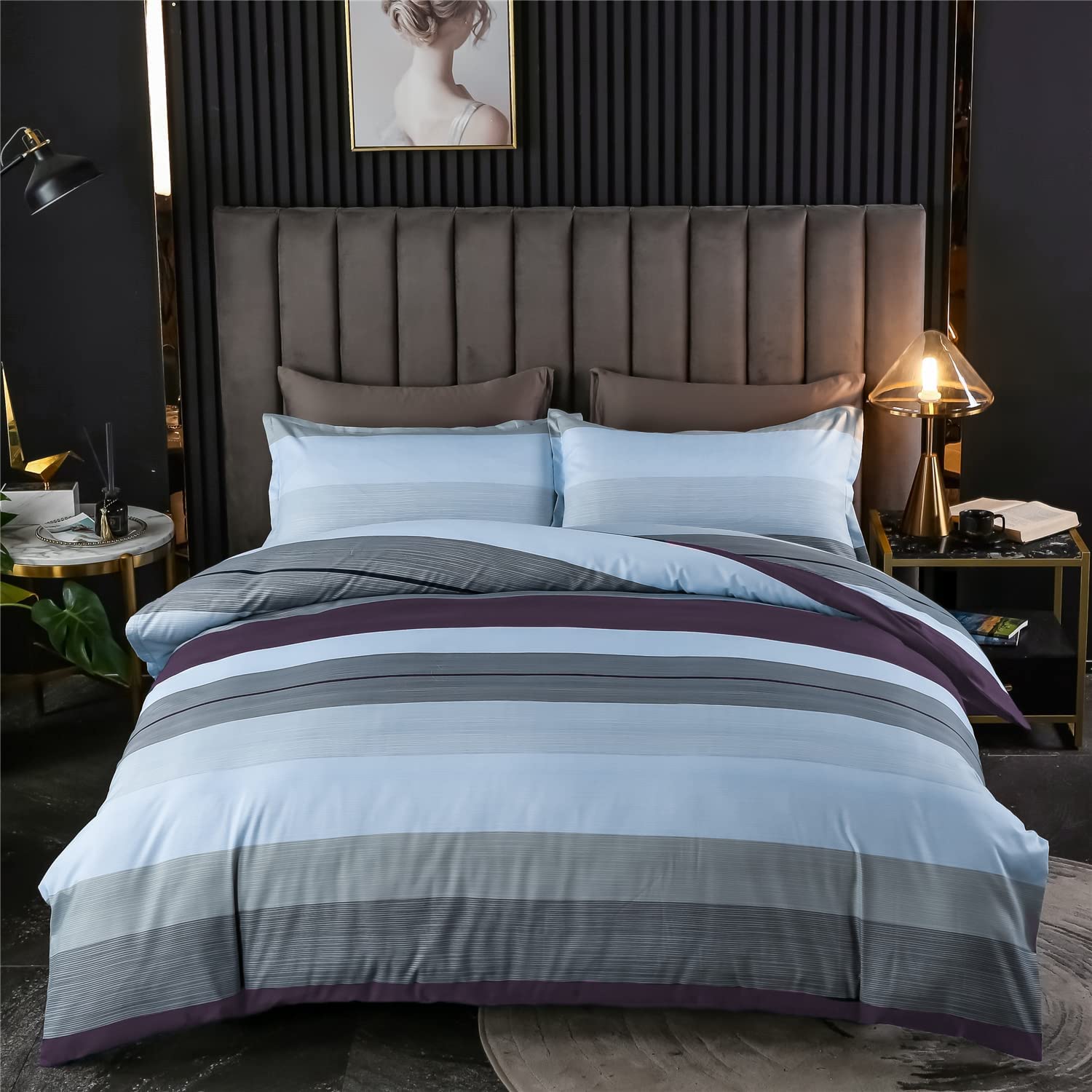 Price:$27.99 Ultra Soft Duvet Cover Set, 3 Pieces Set (1 Comforter Cover and 2 Pillow Shams) with Zipper Closure, Blue and Grey, Queen Size : Home & Kitchen