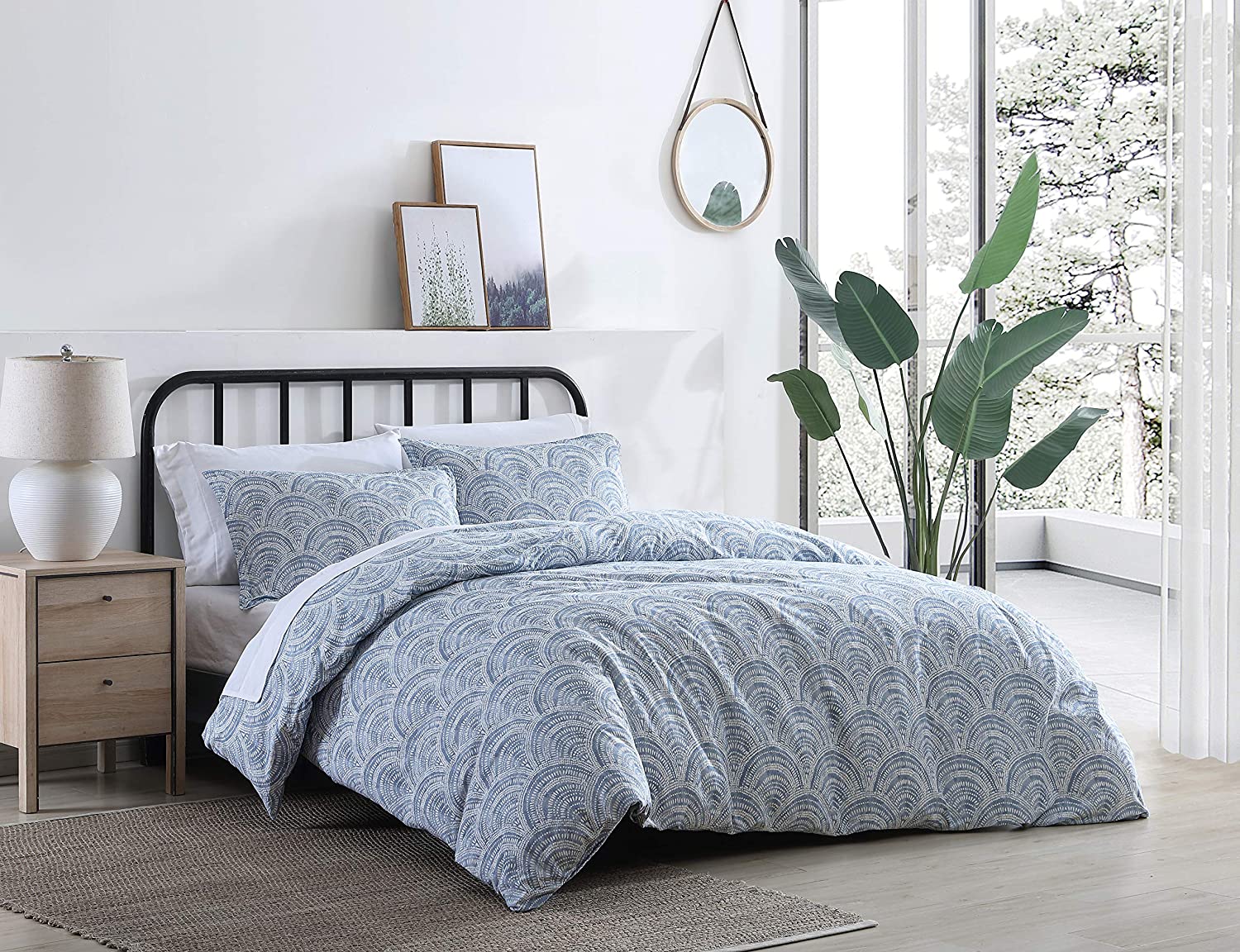 Price:$113.07 Skye | Half Moon Collection | Duvet Cover Set - 100% Cotton, Reversible Bedding with Zipper Closure, Includes Matching Shams, King, Blue : Home & Kitchen