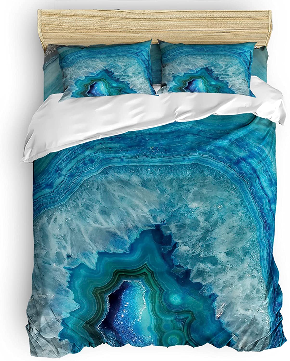 Price:$64.99 Piece Duvet Cover Set, Blue Crystal Bed Sheets Quilt Cover for Kids/Adults, Bedroom Decoration,King Size Agate Texture : Home & Kitchen