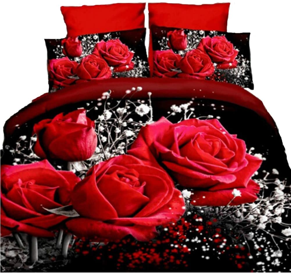 Price:$46.99 4Pcs/Set Red Rose Pattern 3D Printed Bedding Set Bedclothes Home Textiles King Size Quilt Cover Bed Sheet 2 Pillowcases(Size:200 x 230 cm) : Home & Kitchen