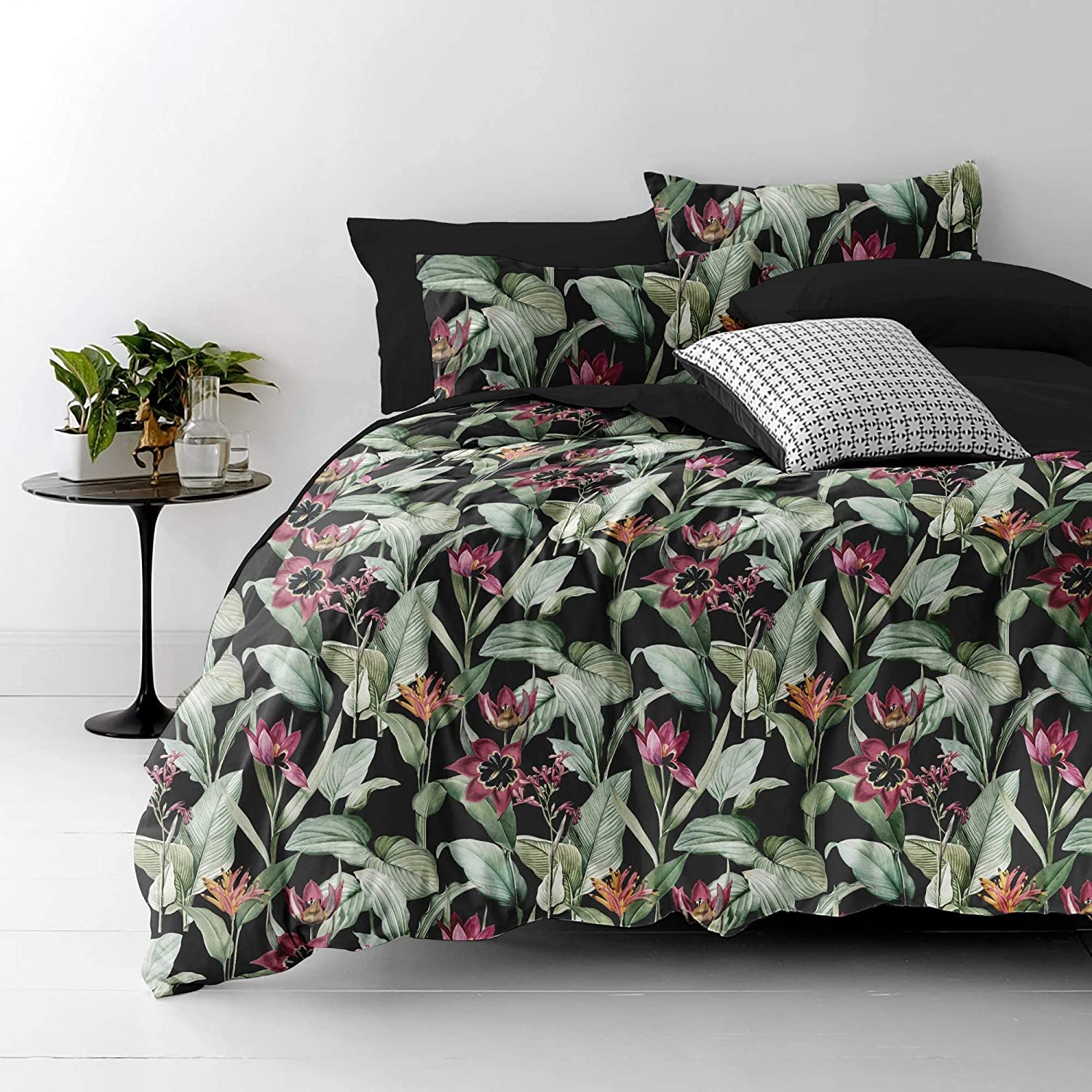 Price:$119.00 Botanical Floral Duvet Cover Set with Pillowcases, 3 PC King Size, Luxurious 100% Cotton Sateen, High Thread Count, 104"x95" Reversible Comforter Cover with Corner Ties & Matching Shams : Home & Kitchen