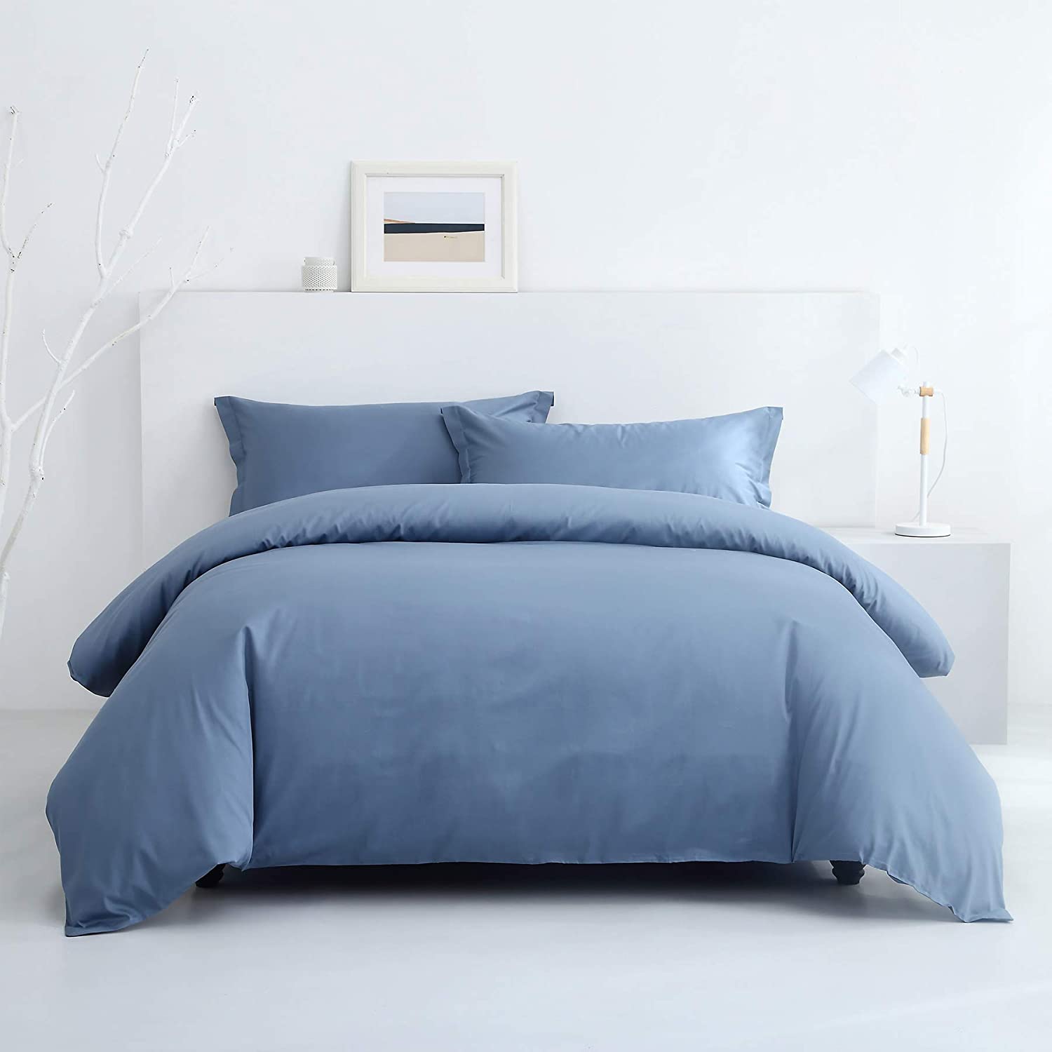Price:$56.99 Duvet Cover Set 100% Cotton 300TC - Fade Resistant Hypoallergenic (Dusty Blue, Queen) : Home & Kitchen