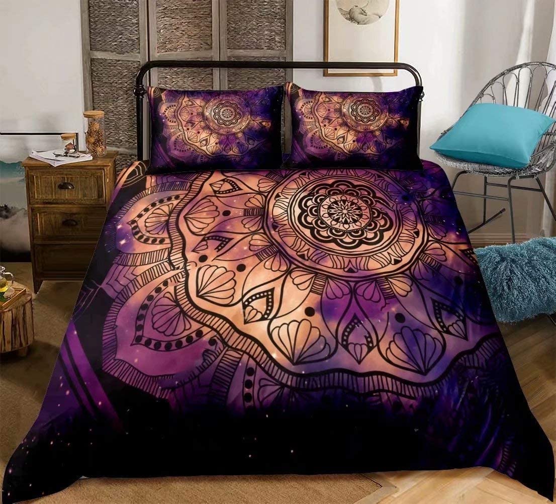 Price:$29.99 Bohemian Duvet Cover Set, Purple Boho Chic Mandala Hippie Indian Galaxy Medallion Ethnic Floral Printed Bedding Soft Microfiber Quilt Duvet Cover with Zipper Closure(King, 3pc) : Home & Kitchen
