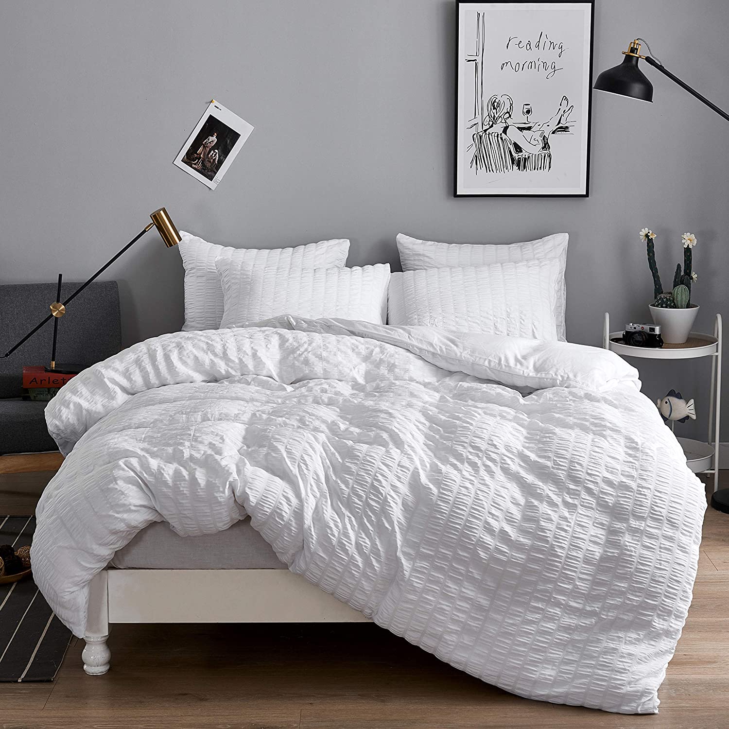 Price:$26.99 Seersucker Duvet Covers Queen Size Set, Ultra Soft Queen Duvet Cover 4 Pieces, Super Lightweight Duvet Cover Set (Queen, Zipper Closure) : Home & Kitchen
