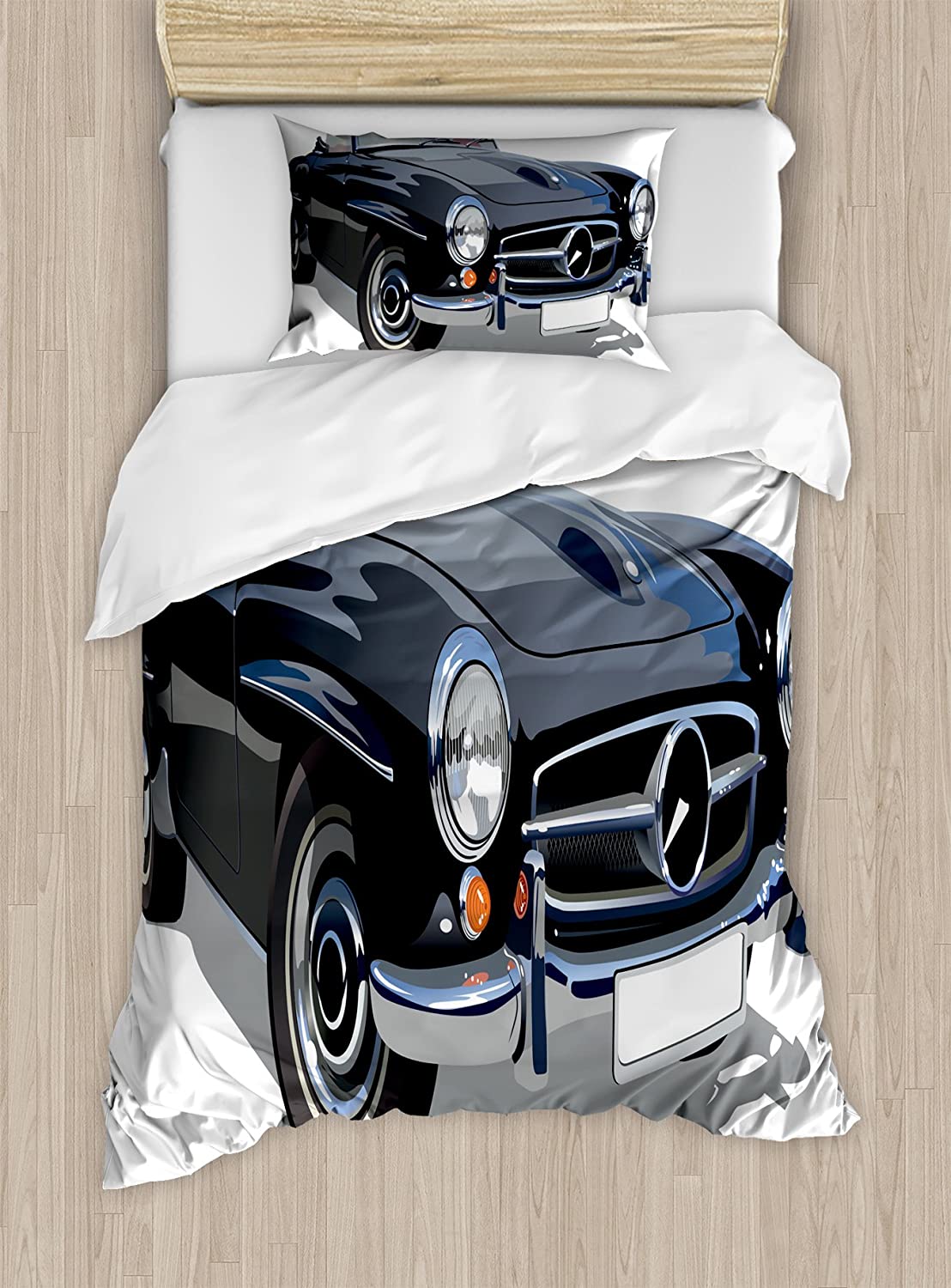 Price:$19.98 Cars Duvet Cover Set, Classical Retro Vehicle Antique Convertible Prestige Old Fashion Revival, Decorative 2 Piece Bedding Set with 1 Pillow Sham, Twin Size, Grey White : Home & Kitchen