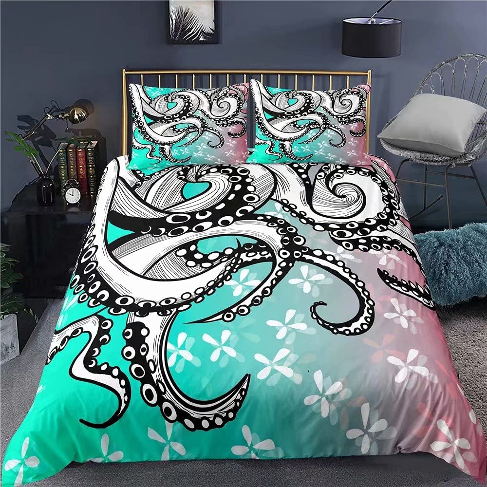 Price:$42.99 Octopus Bedding Set Sealife Duvet Cover Ocean Animal Comforter Cover for Kids Teens Adult Decoration 3 Pcs Bedding Set (1 Duvet Cover 1 Pillowcases) 1-02T : Home & Kitchen