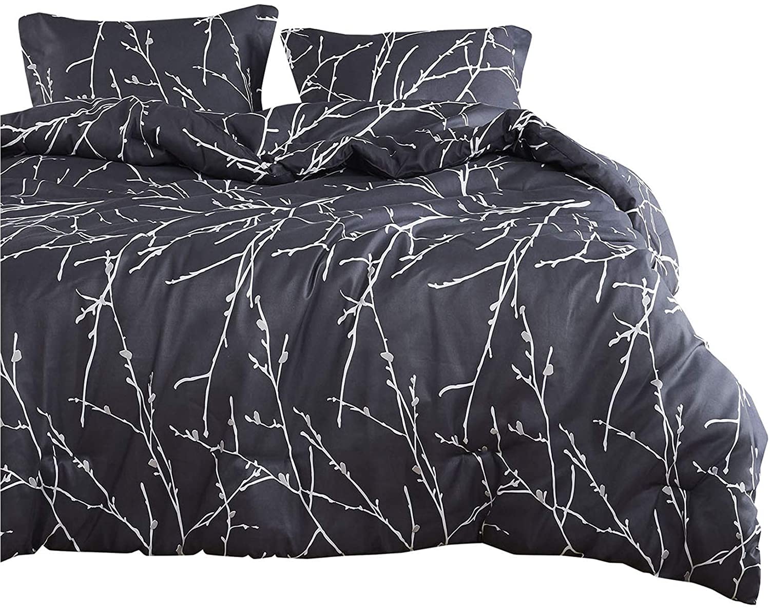 Price:$39.99 In Cloud - Branches Duvet Cover Set, Dark Gray Grey Charcoal with Tree Pattern Printed, Soft Microfiber Bedding with Zipper Closure (3pcs, California King Size) : Home & Kitchen