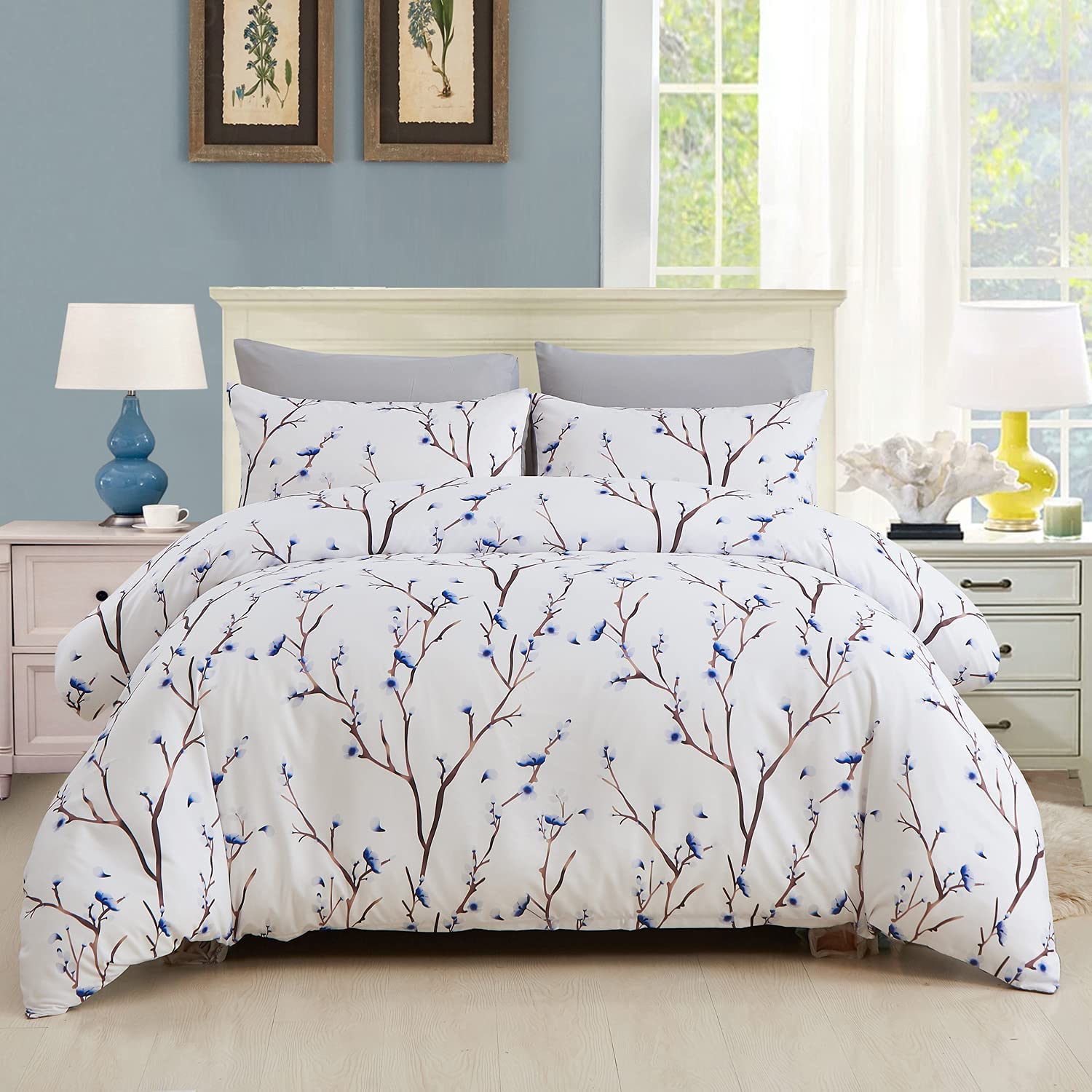 Price:$18.99 Duvet Cover Twin Set,3 Pieces Cherry Blossom Floral Branches Print Duvet Cover Set,Soft Microfiber Bedding Comforter Cover, 1 Duvet Cover and 2 Pillow Cases (White, Twin) : Home & Kitchen