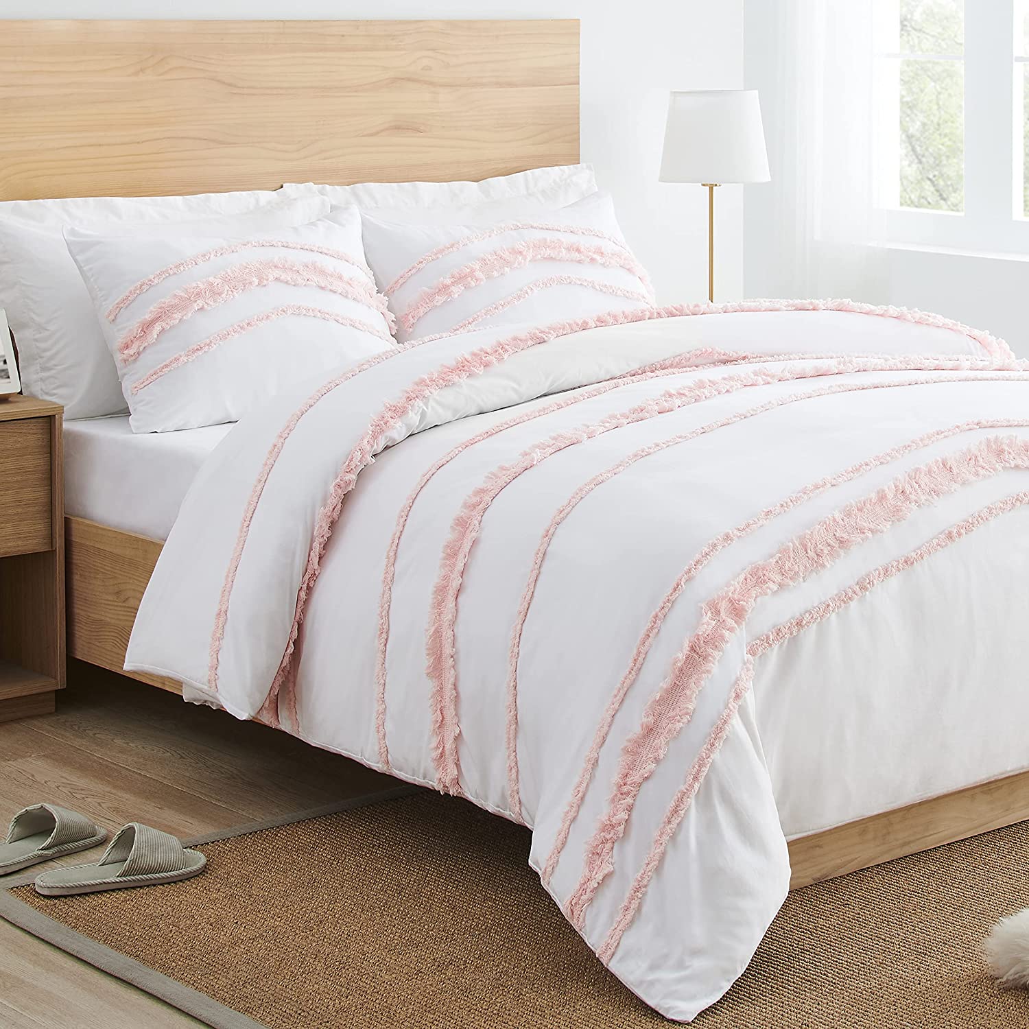 Price:$99.99 & Me Bohemian Boho Chic White and Pink Macrame Tufted Tassel 3 pc. King Size Bed Bedding Set Duvet Comforter Cover Sham Blush Pink Textured Minimalist Cotton Fringe Farmhouse Indie Neutral Rustic : Home & Kitchen