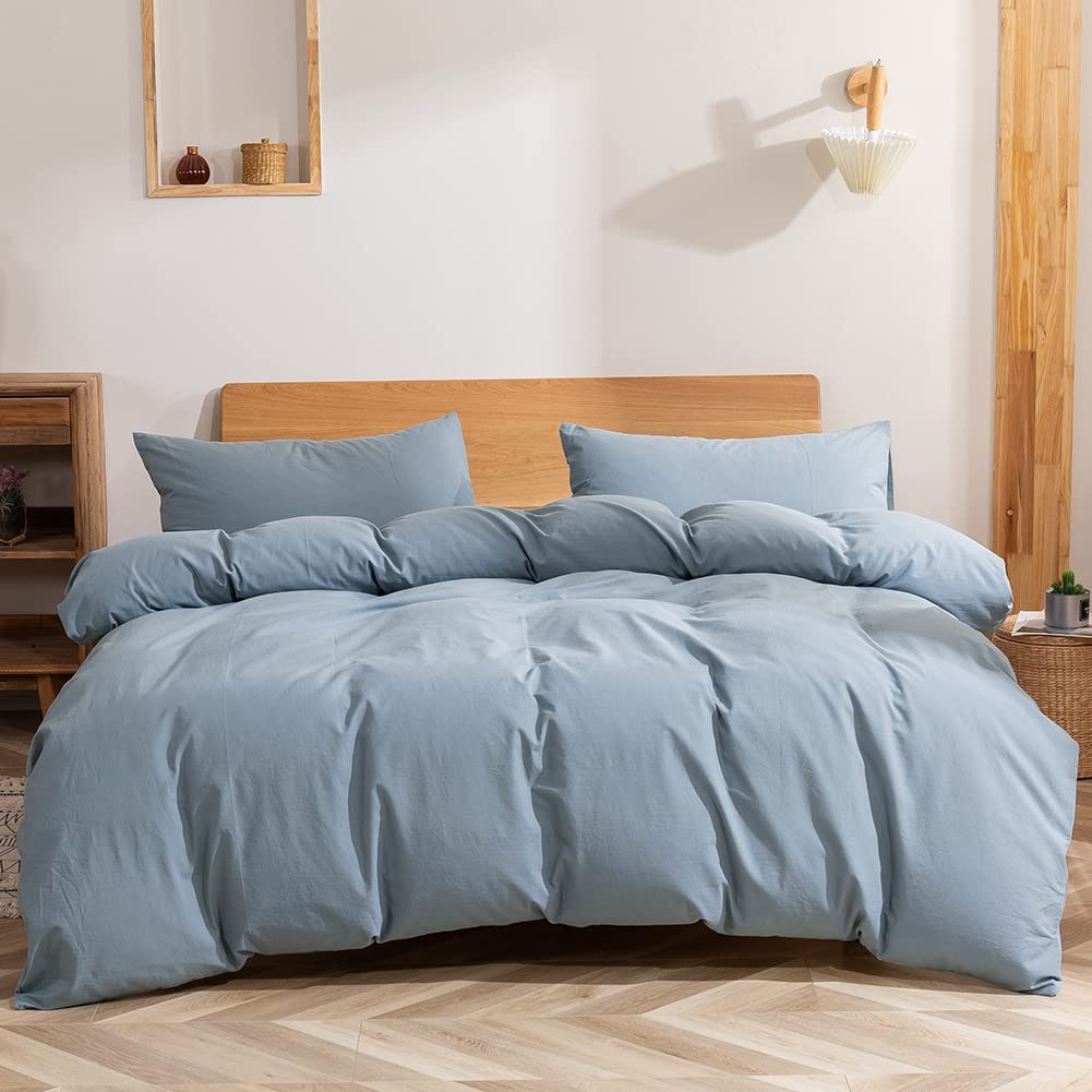 Price:$22.99 Ultra Soft Duvet Cover Set King Size, 100% Breathable Washed Cotton Comforter Cover Set with Zipper Closure,Skin-Friendly Bedding Set,Light Blue : Home & Kitchen