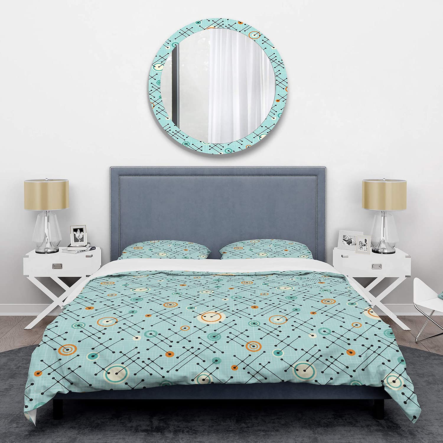 Price:$122.26 'Retro Abstract Design XIV' Mid-Century Modern Duvet Cover Set, Blue, King, (BED24149) : Home & Kitchen