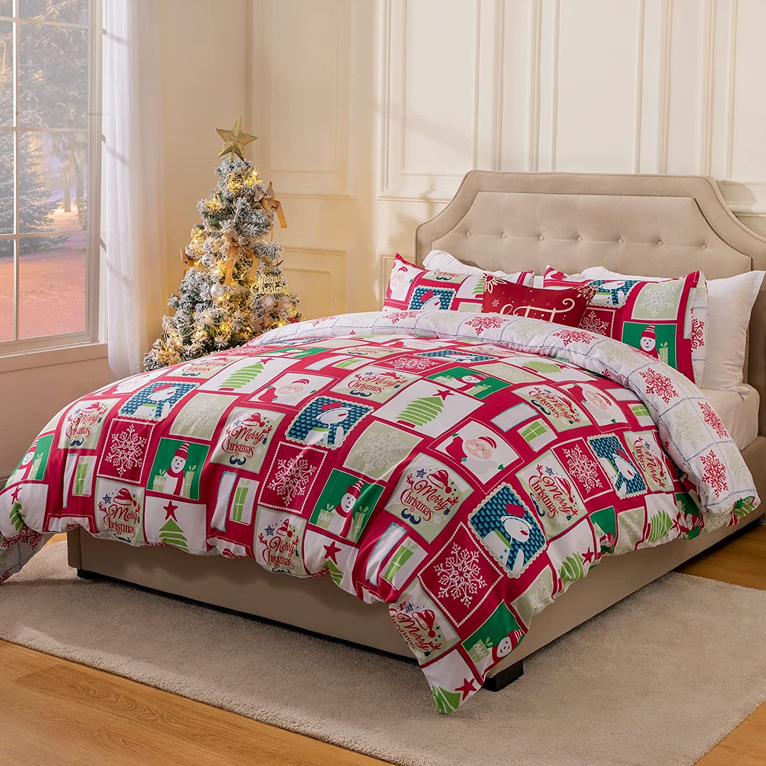 Price:$23.99 Christmas Duvet Cover Set Bedding Sets Winter Snowman Snowflake Pattern Microfiber Soft Comforter Cover with Zipper Closure and Corner Ties Twin (Twin（68"x90"）) : Home & Kitchen