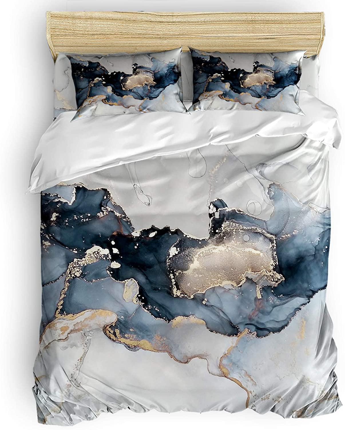 Price:$113.66 Home 4 Piece Bedding Set California King Marble Gold Blue Grey, Soft Duvet Cover Pillowcase Bedspread Bedding Collection Hidden Zipper Corner Ties Machine Washable : Home & Kitchen