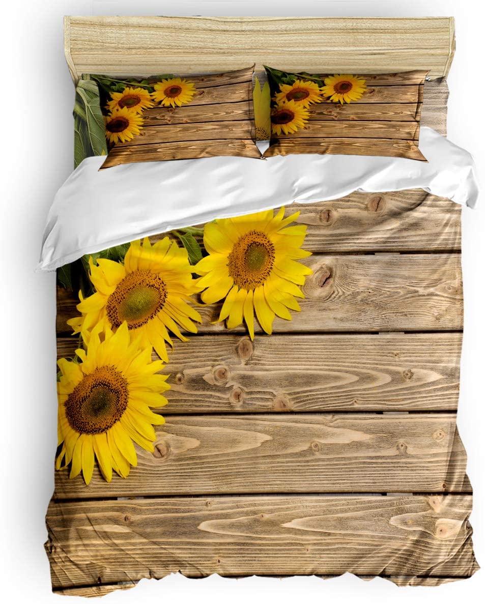Price:$63.39 Home 4 Pcs Bedding Sets, Custom Sunflowers on Rustic Old Barn Wood Print Down Comforter Cover/Flat Sheet with Matching Pillowcases for Adults Teens Kids King Size : Home & Kitchen