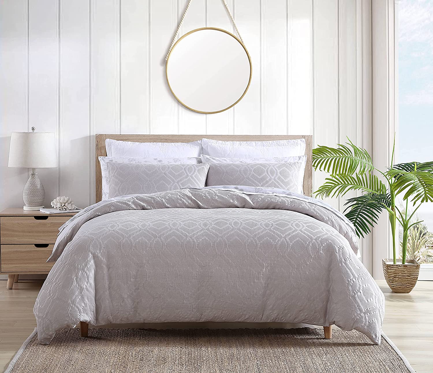 Price:$92.37 Bahama | Waffle Collection | Duvet Cover Set in a Waffle Weave Texture - Reversible with Button Enclosures & Corner Ties, Pre-Washed for Added Softness, Queen, Grey : Home & Kitchen