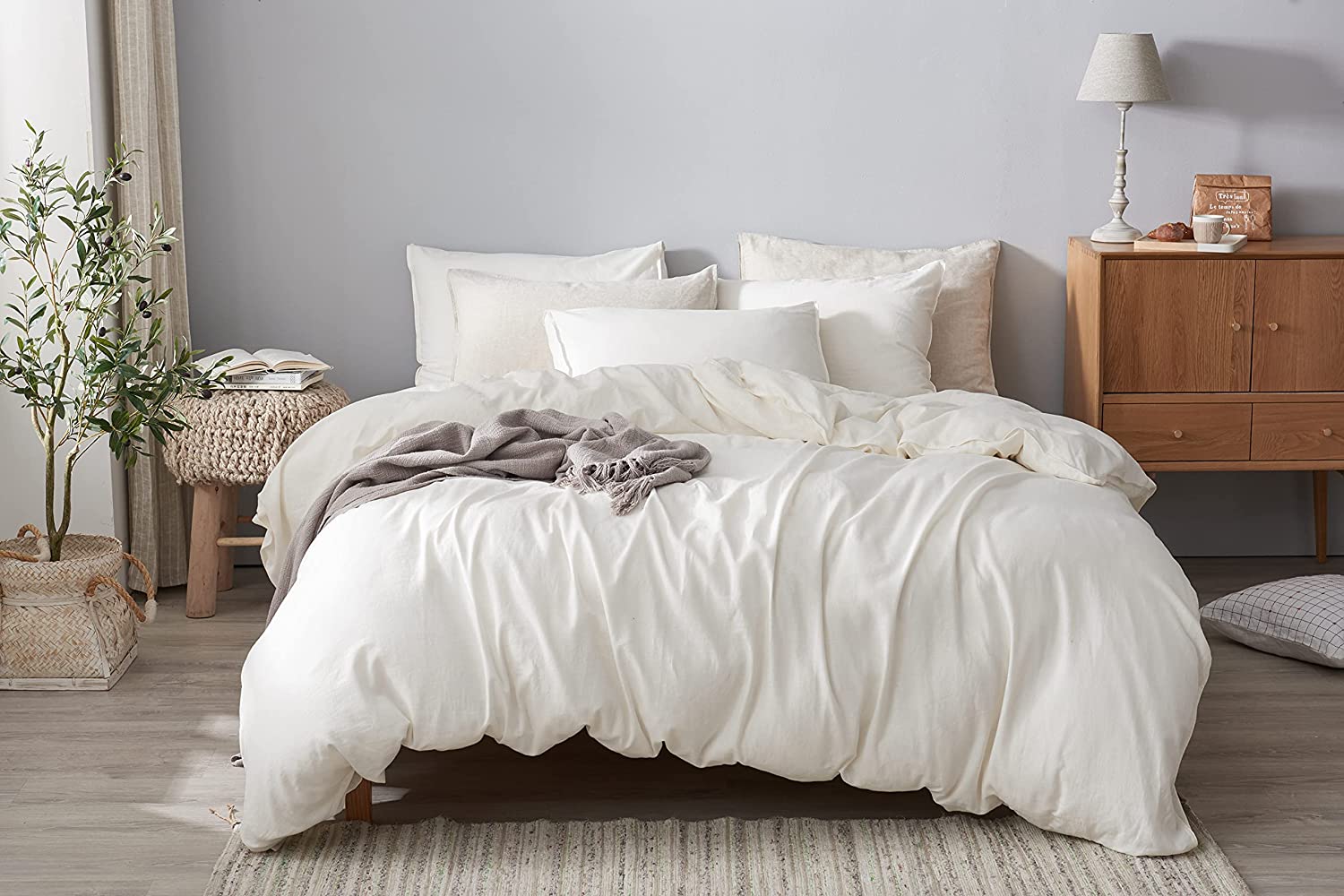 Price:$79.99 Linen Cotton Duvet Cover Set (Off-White, Full/Queen) : Home & Kitchen