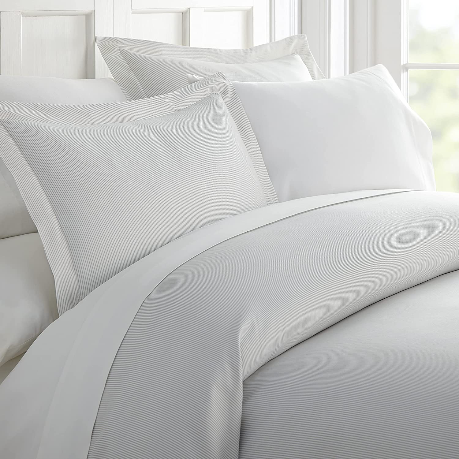 Price:$24.57 Market Premium Duvet Cover Set Patterned, Queen, Pinstriped Light Gray : Home & Kitchen