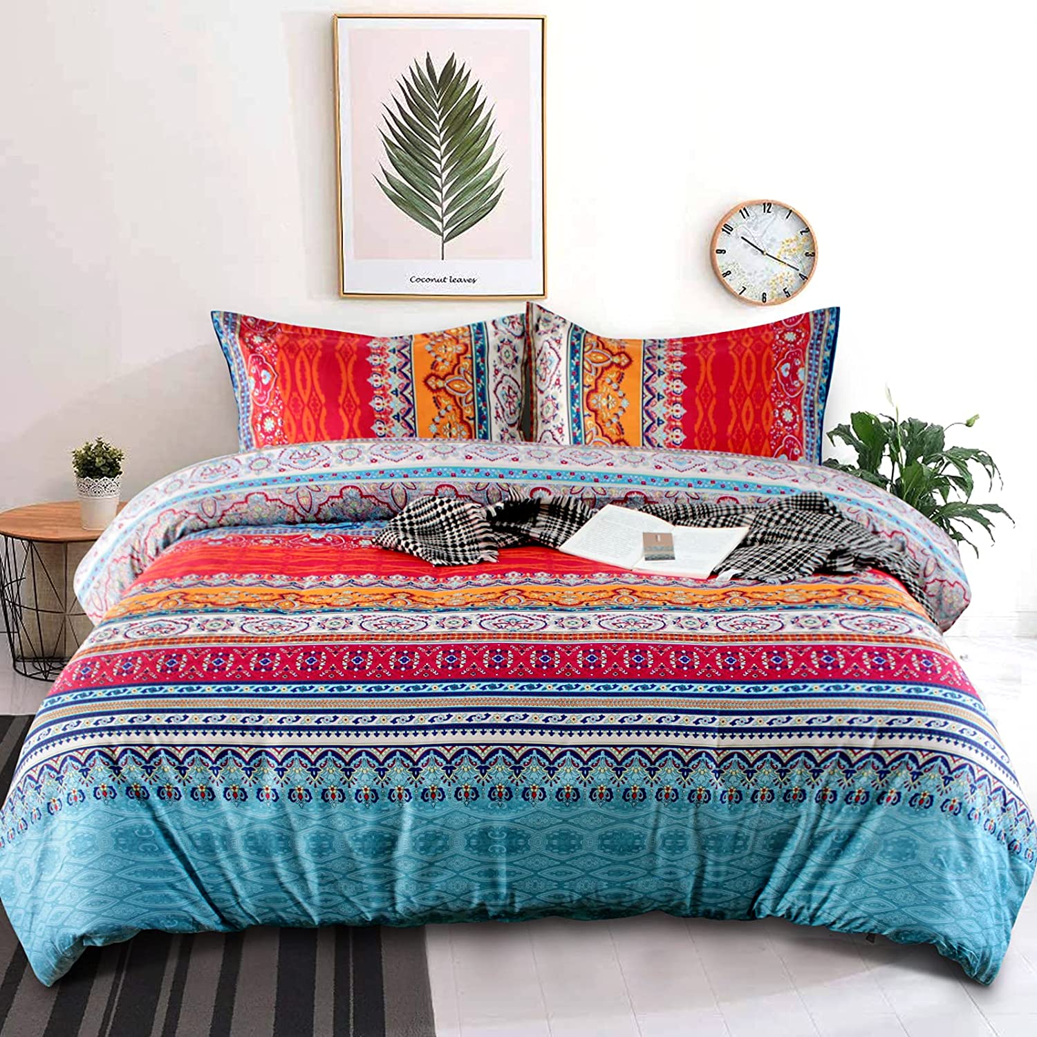 Price:$29.99 Duvet Cover Set Queen Size3 Pcs Retro Exotic Bedding Set Soft Lightweight Comforter Cover Colorful Bedding Set ( 1 xQuilt Cover , 2 x Pillowcase) : Everything Else