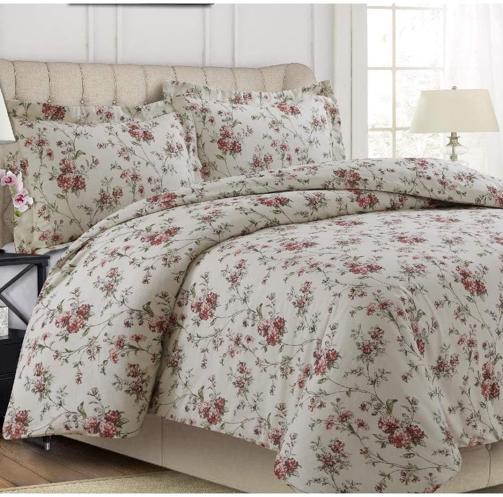 Price:$99.99 3 Piece Winter Christmas Season King 200-GSM Oversized Heavyweight Flannel Duvet Cover Set, Traditional Dollhouse Floral Colorful Print Green Red Duvet Cover Set, Holiday Pattern Luxe Bedding Set : Home & Kitchen