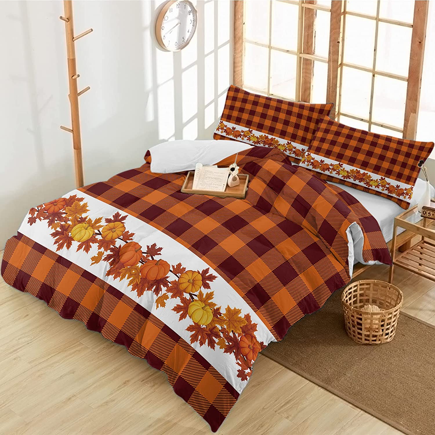 Price:$75.00 Autumn Pumpkin Maple Leaf,Super Soft Luxury Quilt Covers and Pillow Cases for Kids/Teens/Adults/Men/Women Bedroom Decor,Red Orange Buffalo Gingham : Home & Kitchen