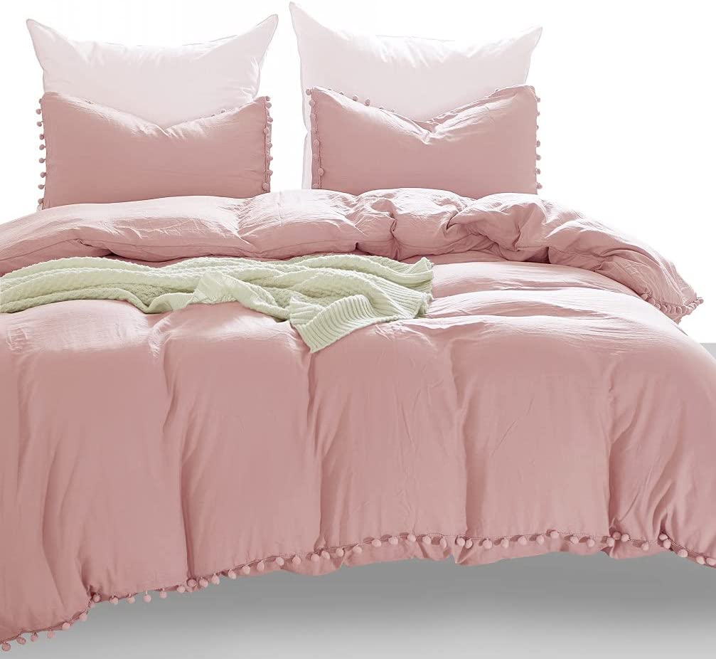 Price:$29.99 Pom Pom Fringe Duvet Cover 2 Piece Set – Ultra Soft Double Washed Microfiber Hotel-Quality – Comforter Cover with Zipper Closure and 1 Pillowcase, Pink - Twin (Single) 68 inch x90 inch : Everything Else