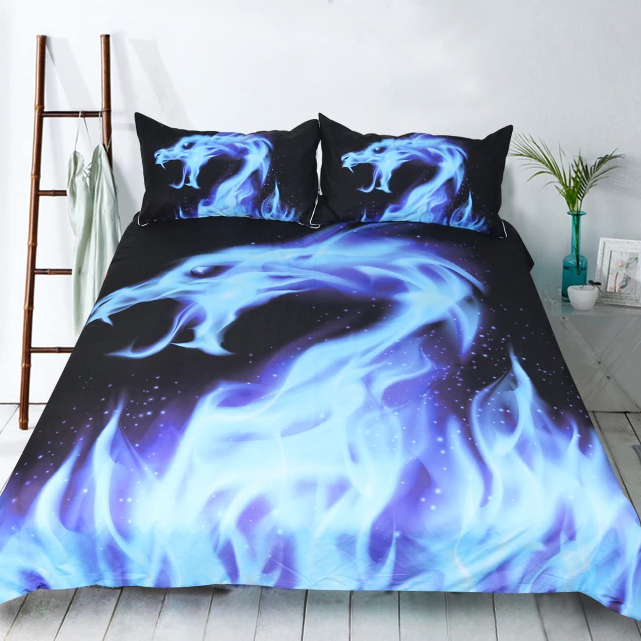 Price:$44.90 3D Bedding Set Blue Gragon Fire Home Textiles Bedclothes Duvet Cover Sets 1 Duvet Cover with 2 Pillowcases (Full) : Home & Kitchen