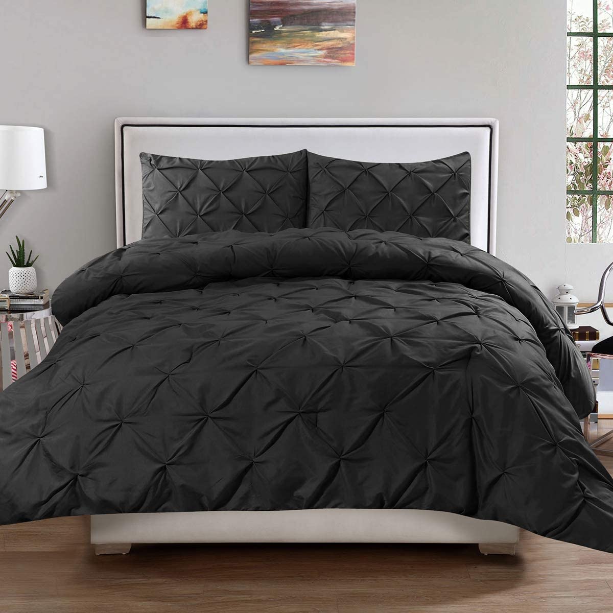 Price:$31.43 Home Collection 3 Piece Luxury Pinch Pleat Pintuck Fashion Duvet Set, Queen, Black : Home & Kitchen