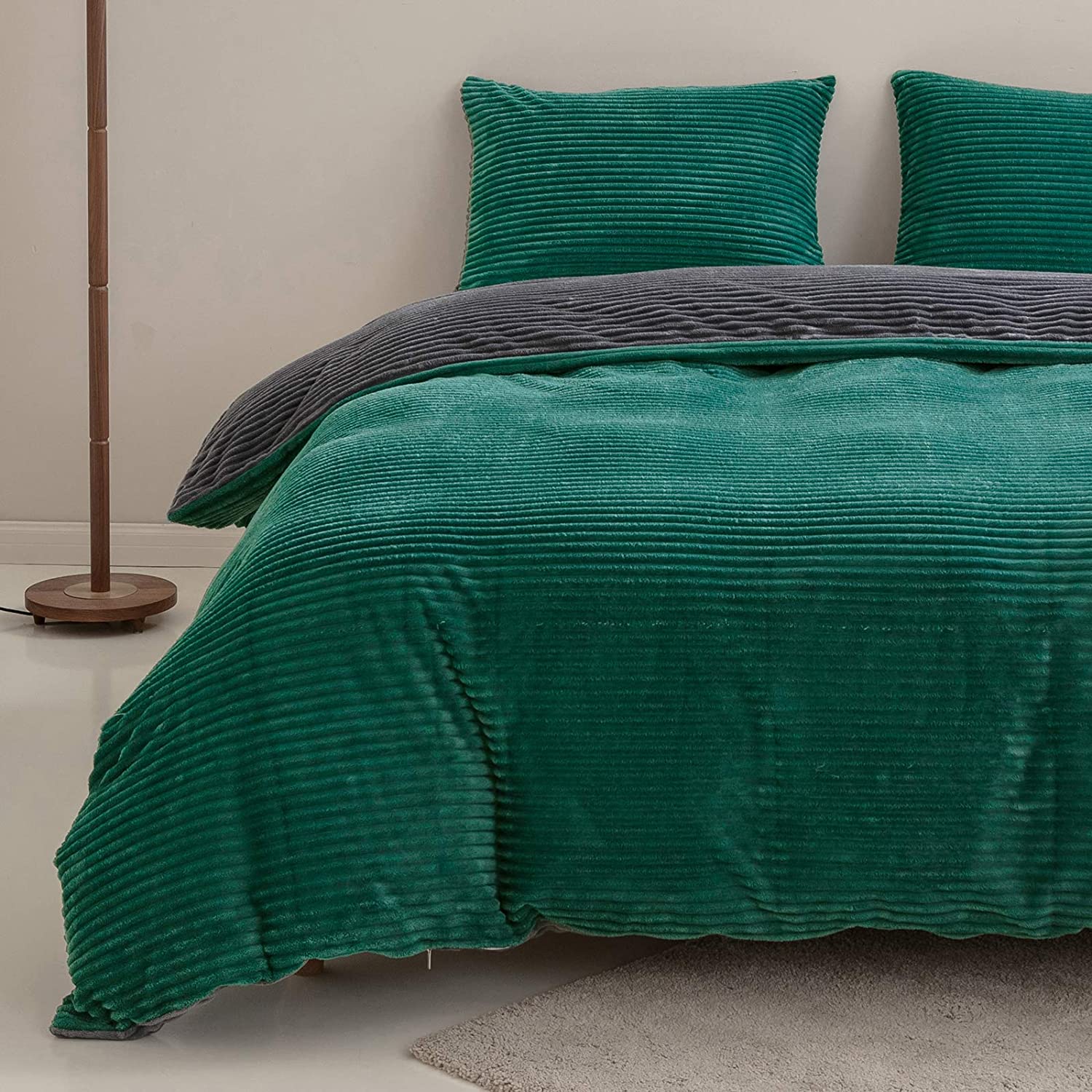 Price:$42.99 Duvet Cover Set King, Corduroy 280GSM Heavyweight Velvet Comforter Set 3 Pieces, Super Soft Fluffy Bed Sets, Solid Color Boho Style 1 Duvet Cover 2 Shams, Green-Gray : Home & Kitchen