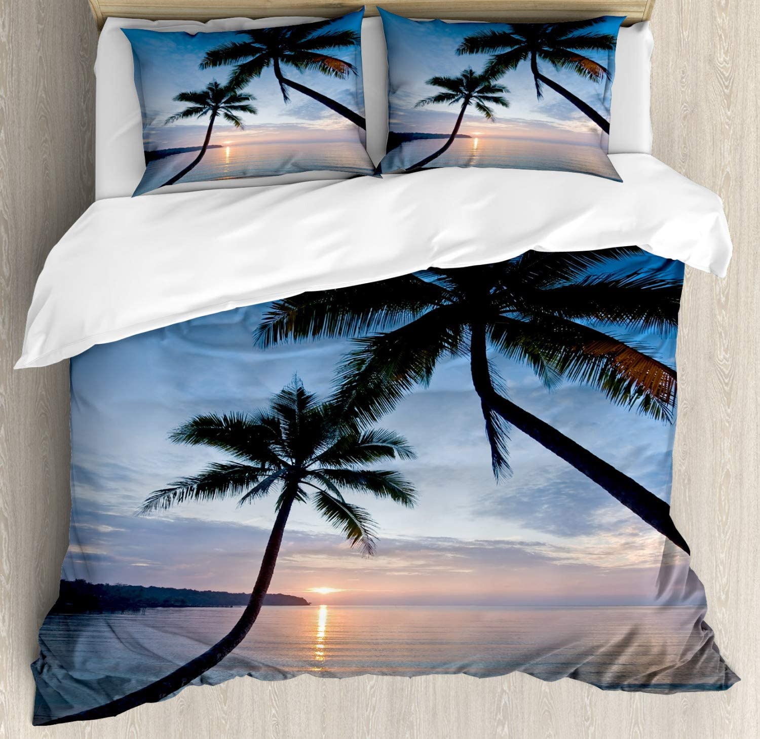 Price:$89.95 Tropical Duvet Cover Set, Sunset Over Ocean Calm Exotic Beach in Kut Island Thailand Summertime, Decorative 3 Piece Bedding Set with 2 Pillow Shams, King Size, Pink Black : Home & Kitchen