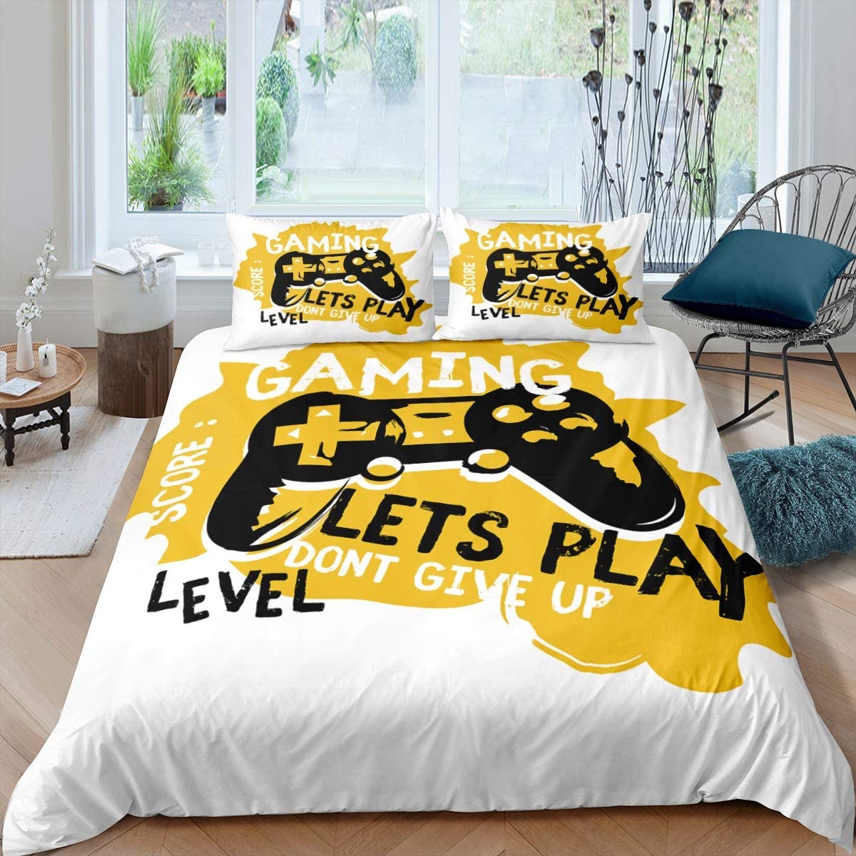 Price:$21.00 Duvet Cover Set for Kids Boys Girls Teens Gamer Video Game Novelty Modern Game Controller Comforter Cover White Yellow Microfiber Bedspread Cover Decor 3Pcs Bedding with 2 Pillowcase Full : Home & Kitchen