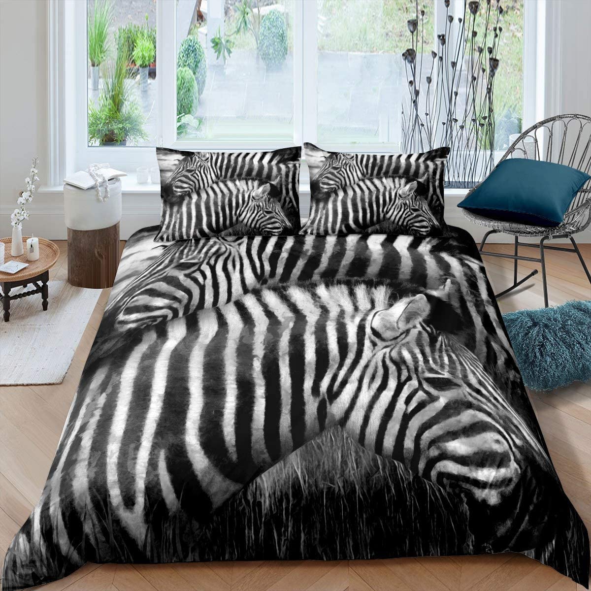 Price:$19.99 Zebra Print Duvet Cover Gray Wild Animal Bedding Set 3D Wildlife Comforter Cover for Kids Adults Room Decor Lightweight Black White Stripe Bedspread Cover King Size with 2 Pillow Case : Home & Kitchen
