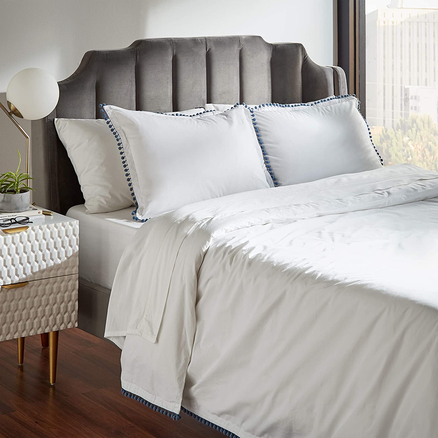 Price:$58.94 Brand – Rivet Pom-Pom Duvet Comforter Cover Set, King, 104" x 90", Navy : Home & Kitchen