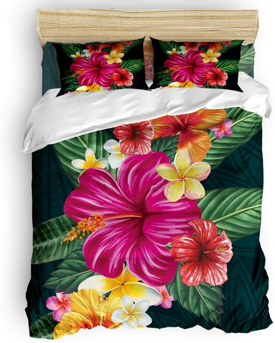 Price:$125.99 King Comforter Covers Sets Close-up Red Floral Hibiscus 4 Piece Duvet Cover Set Lightweight Microfiber Soft Bedding Set for Adult Teen, Green Plants Leaves Frangipani : Home & Kitchen