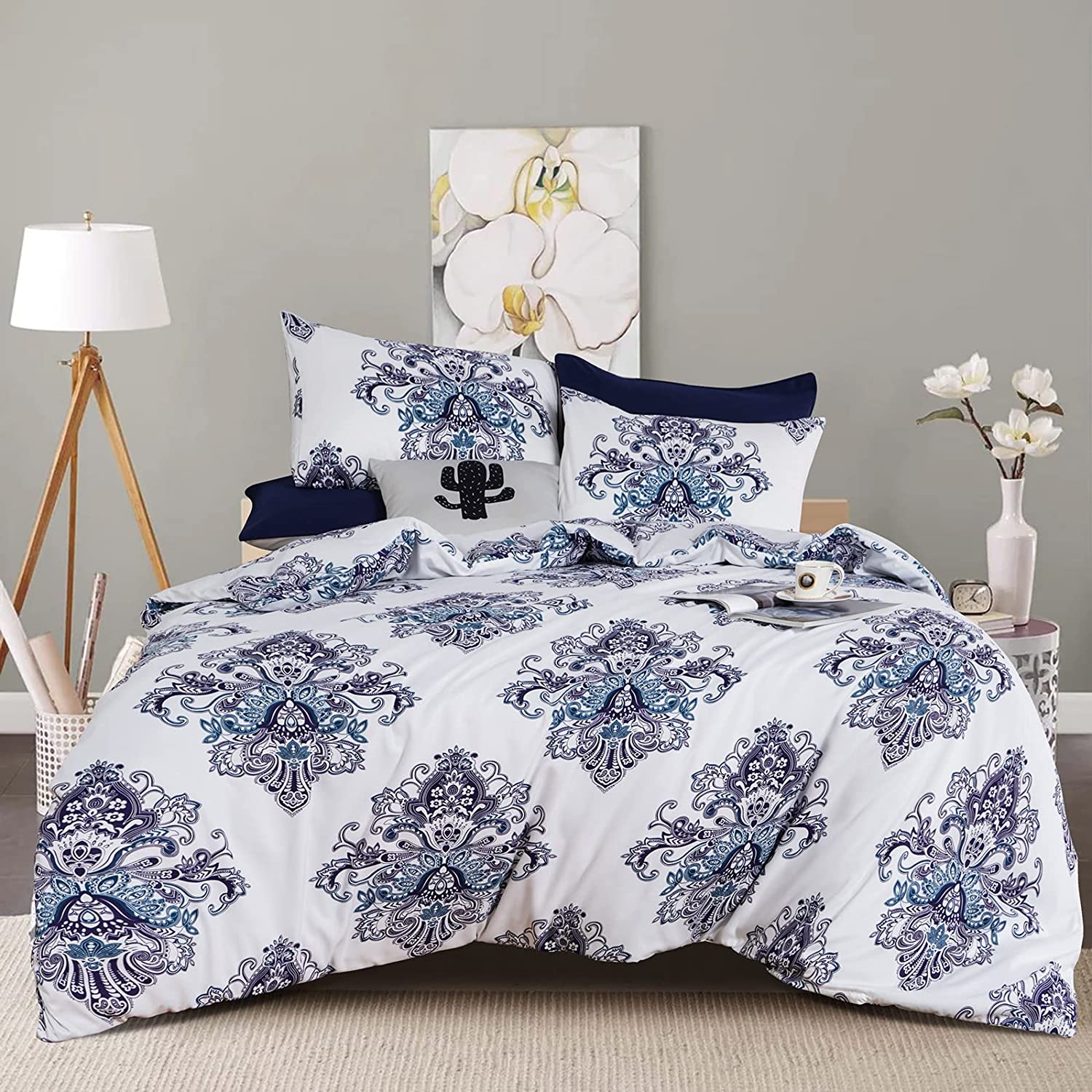 Price:$14.99 MOON Duvet Cover Queen Size Set- 3 Pieces Pattern Printed Comforter Cover with Zipper Closure & Corner Ties- 1 Quilt Cover with 2 Pillowcase - Ultra Soft Brushed Microfiber ( Queen) : Home & Kitchen