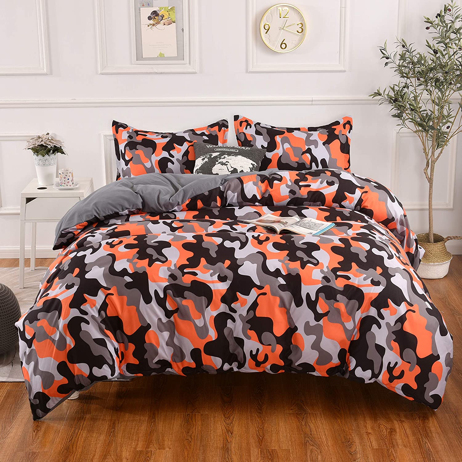 Price:$39.99 Microfiber Bedding Duvet Cover Set,Camouflage Orange Black Printing Pattern (Queen) : Home & Kitchen