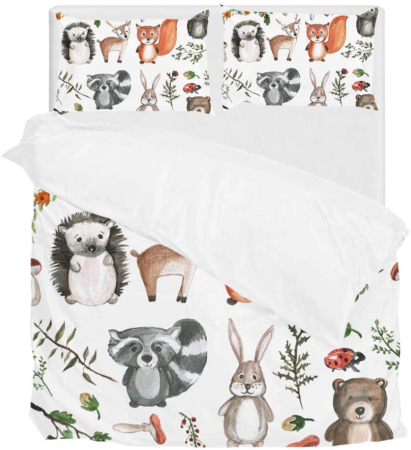 Price:$55.99 Bedding Sets Twin Cute Woodland Animals Rabbit Bear 1 Duvet Cover Set with 1 Pillow Shams 2PCS for Kids Bedding : Home & Kitchen
