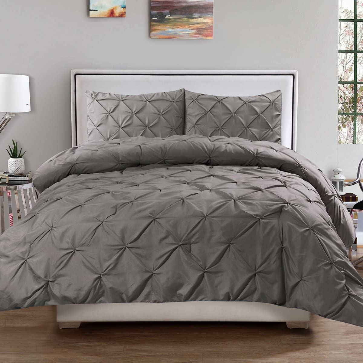 Price:$26.09 Home Collection 3 Piece Luxury Pinch Pleat Pintuck Fashion Duvet Set, King, Gray : Home & Kitchen