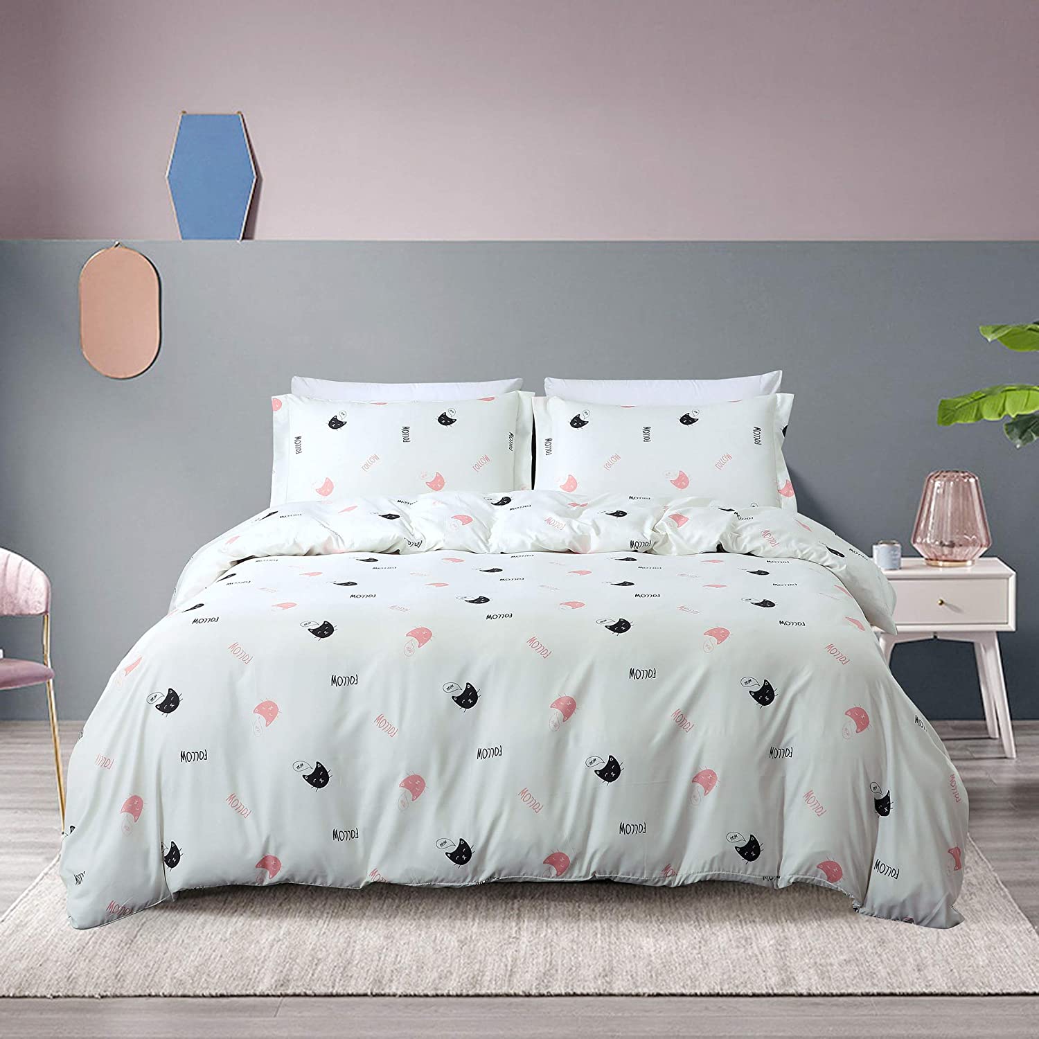 Price:$22.98 Fashion Cat Baby Bedding Comforter Set,3Pcs Duvet Cover Sets,Soft and Cozy,Lightweight Microfiber(1 Duvet Cover + 2 Pillow Shams)(Queen,White) : Home & Kitchen